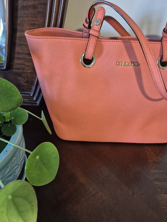 Calvin Klein Handbags - Calvin Klein Coral-Peach Saffiano Tote